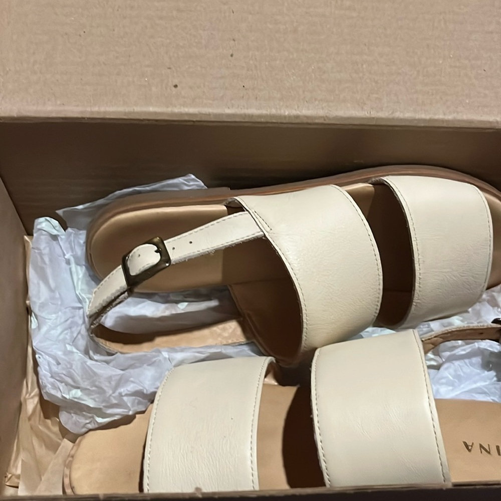 Portland Leather Cream Double Strap Slingback Sandals